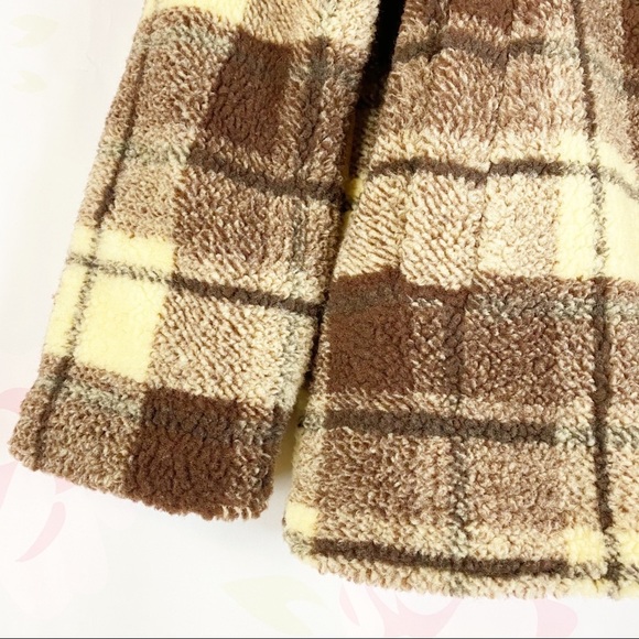 NEW Sanctuary Brown Plaid Snap Sherpa Teddy Coat M - Picture 6 of 10